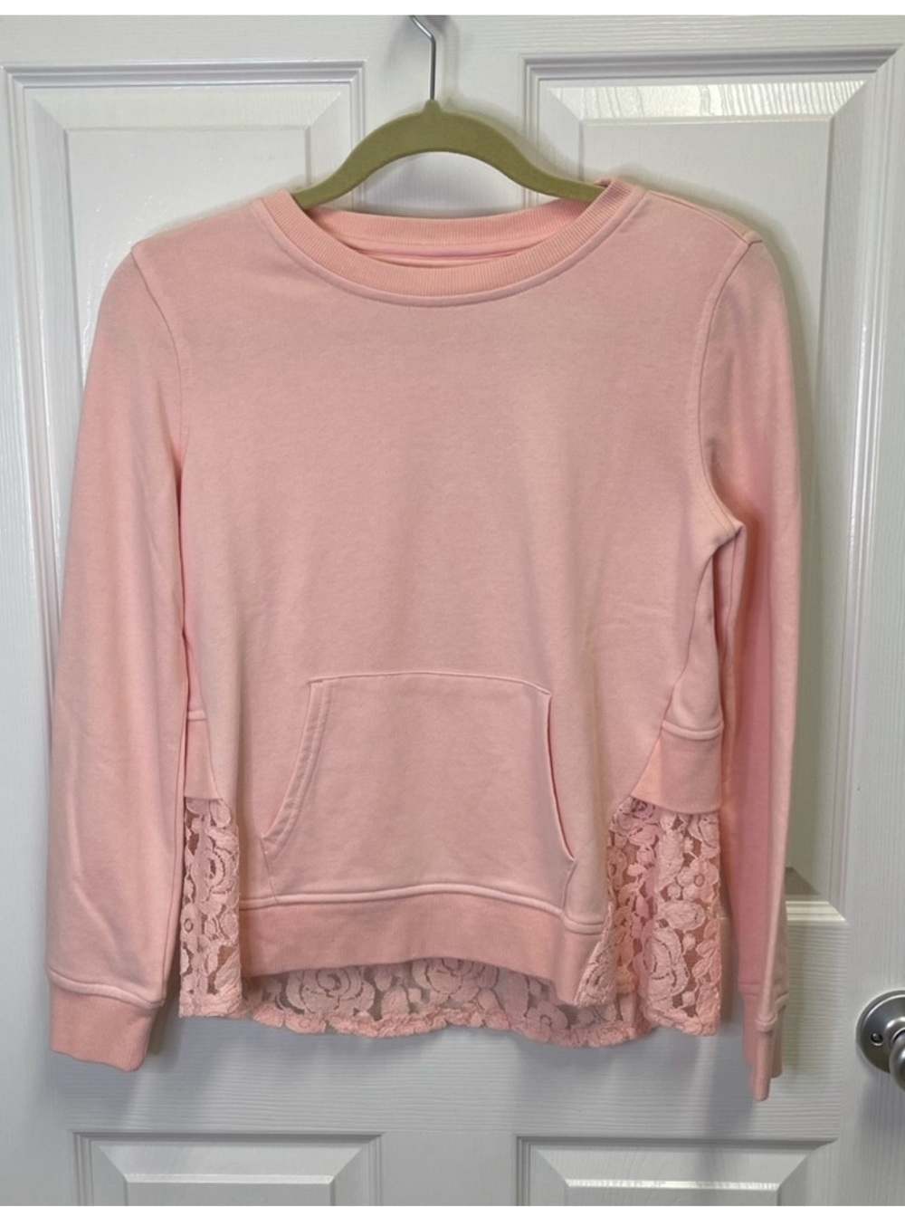 NWT - AG Kids Rose Pink Sweatshirt with Lace Detailing. Sz Girls Large